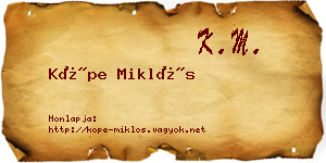 Köpe Miklós névjegykártya